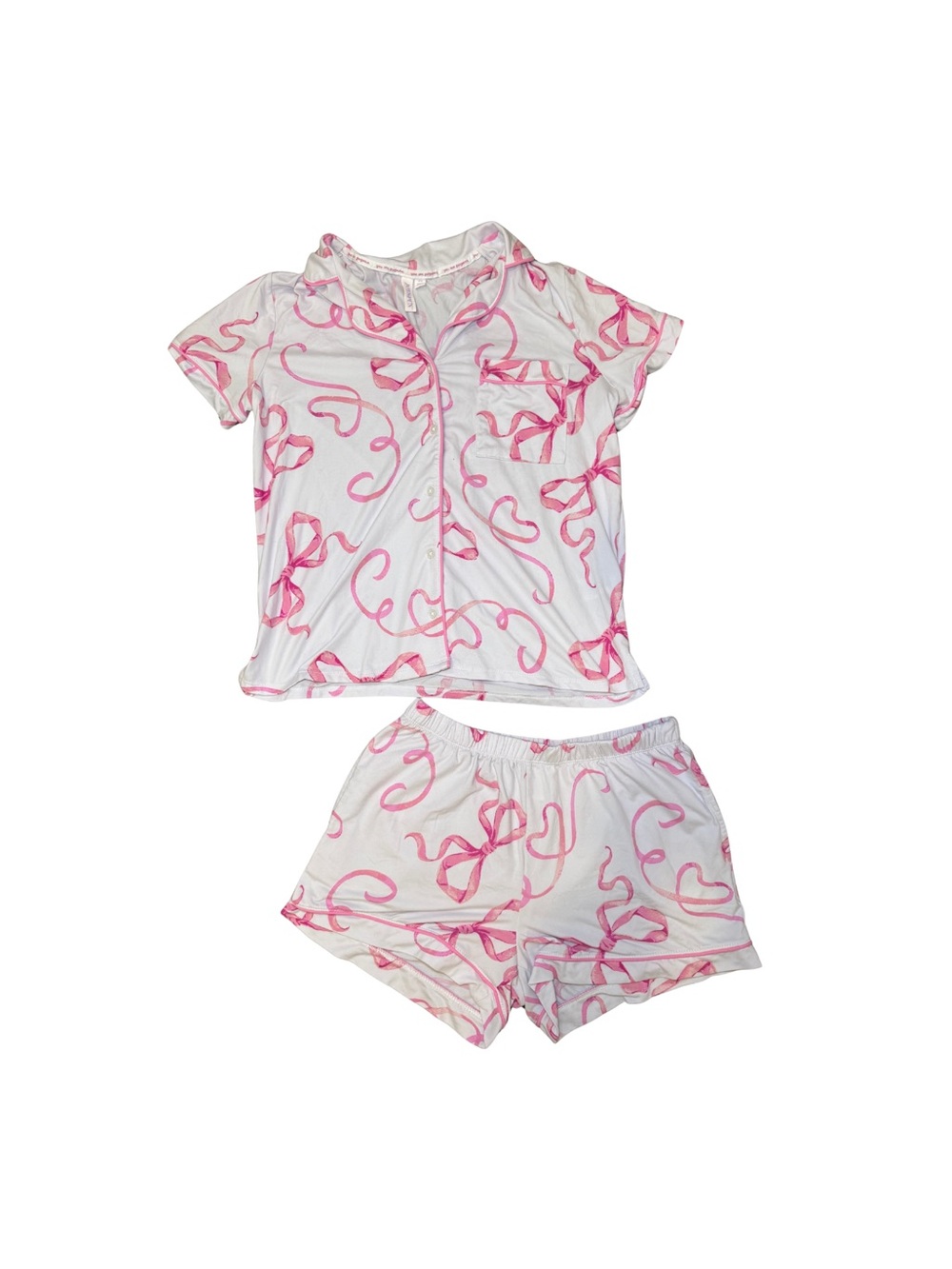 Women's Pink Ribbon-Print Short Pajama Set